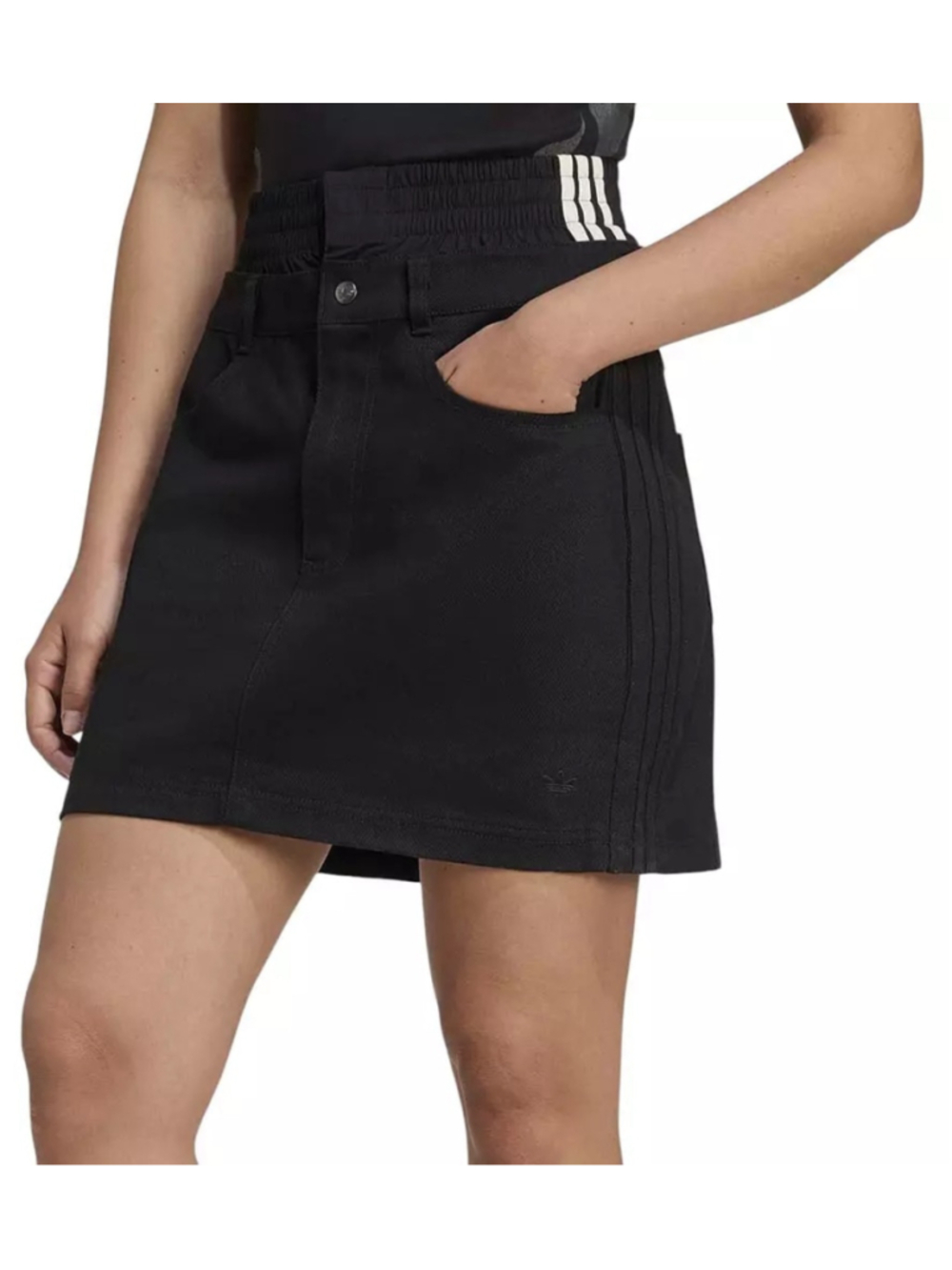 Women's Adidas Black Mini Skirt with White Stripes Size 4 j28